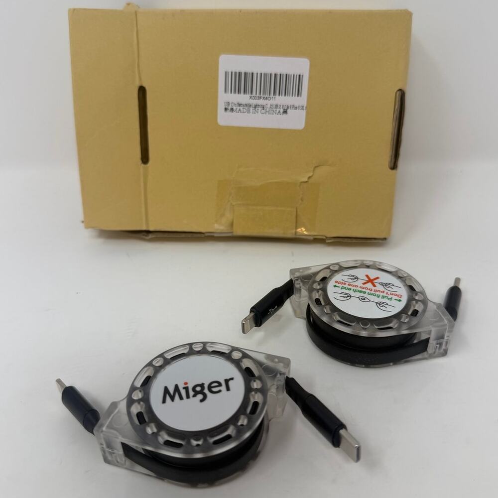 Miger Brand USB-C to Lightning Cables‎ Tangle Free Extends Up to 4 Feet 2 Pack